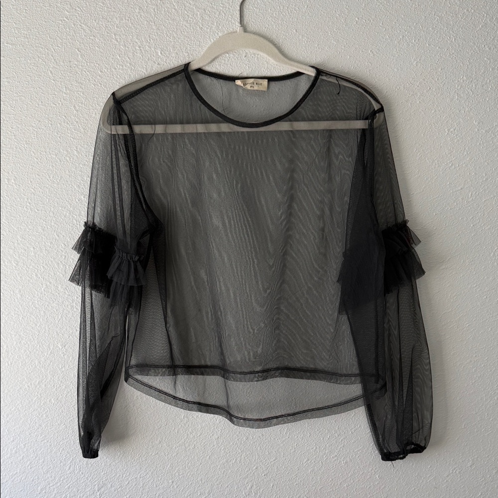 Sophie Rue Black Sheer Blouse with Ruffled Sleeves